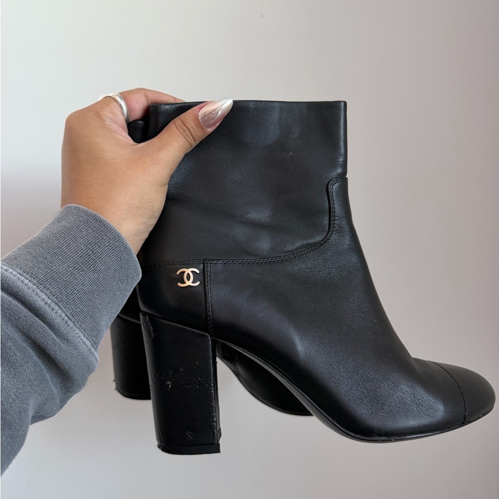 Chanel Black Leather Ankle Boots